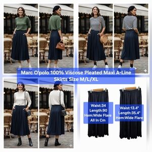 Marc O'Polo 100% Viscose Pleated Maxi A-Line Skirt Size M/L/XL